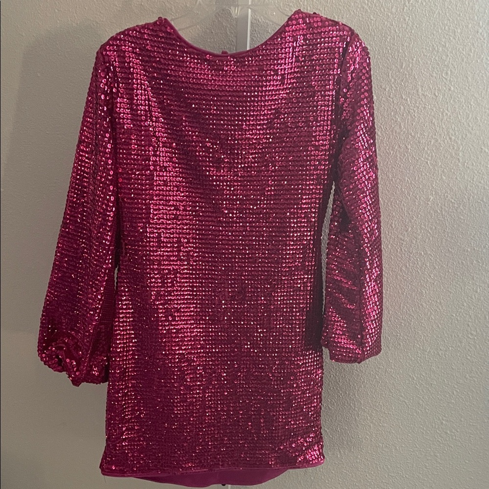 TCEC Hot Pink Sequin Long Sleeve Dress